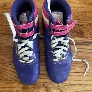 Reebok Purple and Pink Sneakers with Padded Tongue and High-Top Design